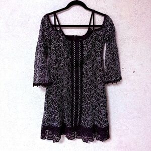 NANETTE LEPORE 6 WOMENS BLACK WHITE ELEGANT DAINTY EMBROIDERED‎ COCKTAIL DRESS